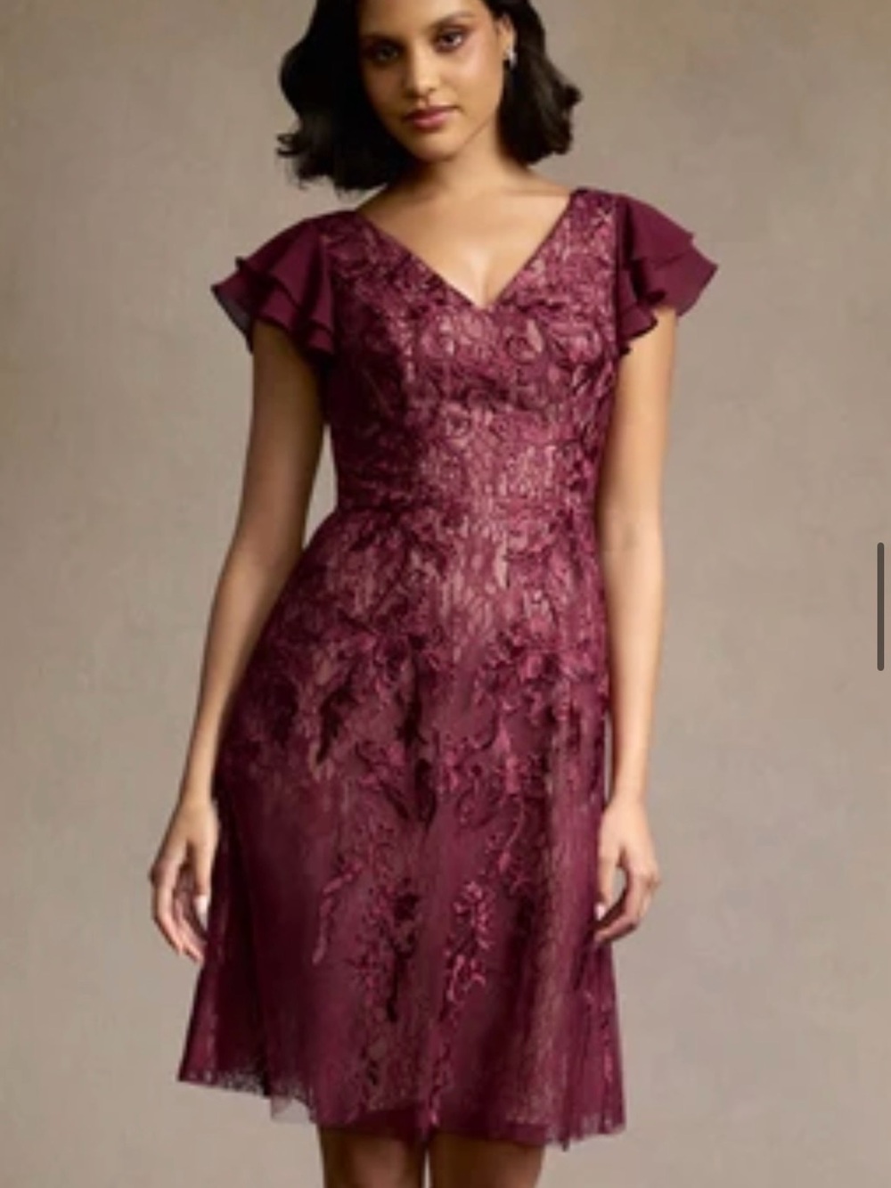 Azazie Atelier Shelly Wine
Ruffle Sleeves Mini Dress Size 22